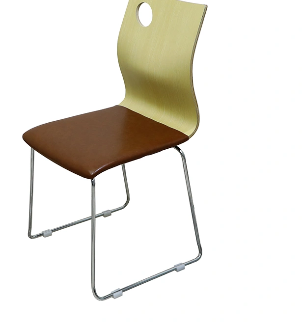 Solid Bent Wood Student Chair with Chrome Metal Leg, School Dining Chair for Student