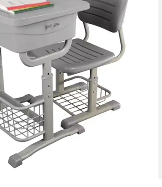 Height Adjustable Metal Frame and Plastic Seat School Desk and Chair Set